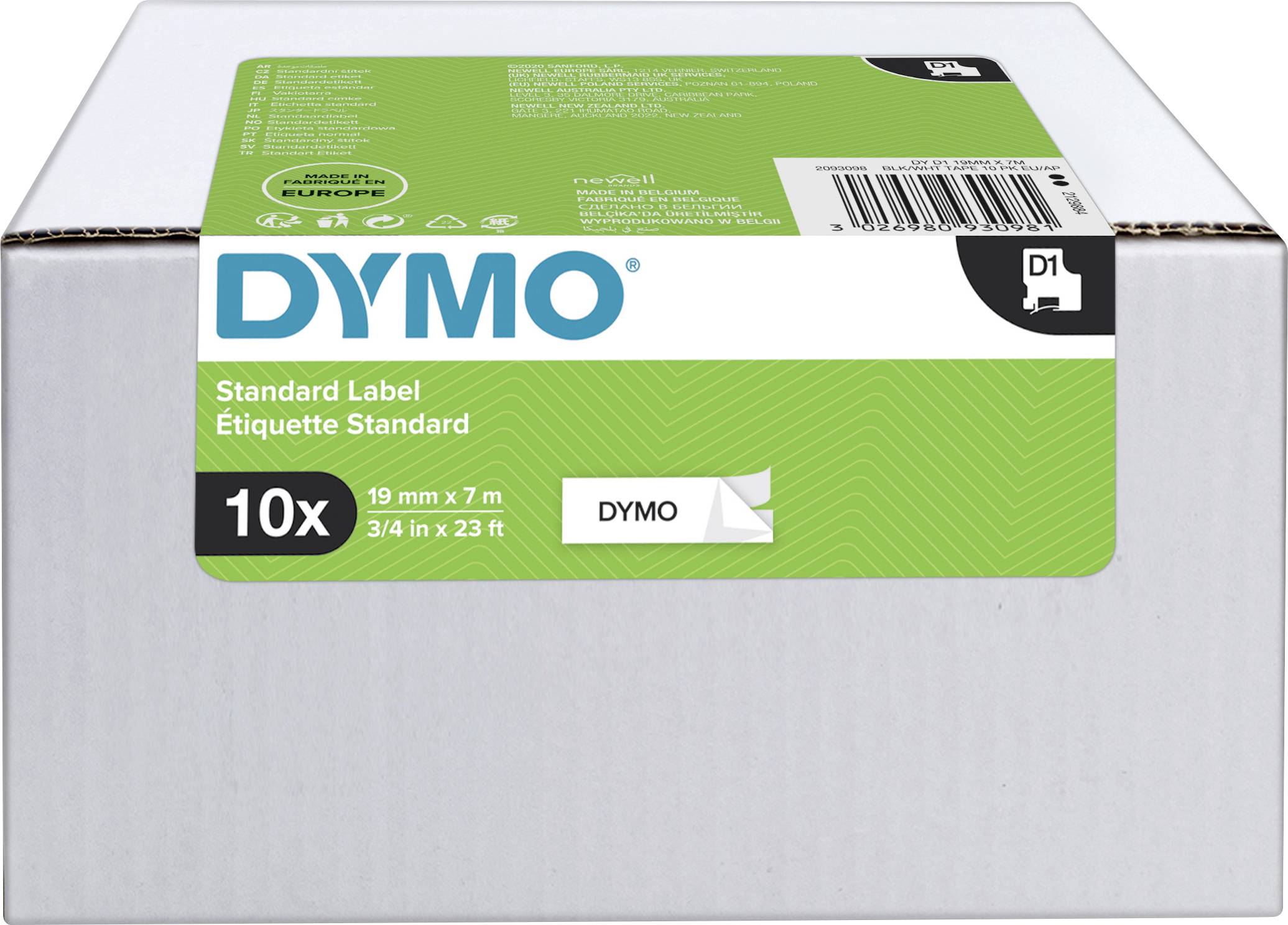 DYMO 2093098 Labelling tape 10-piece set Tape colour: White Font colour:  Black 19 mm m