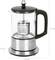 Electric kettle made of stainless steel, glass and black plastic. Includes integrated tea strainer with maximum fill level marking. Dimensions: 170 mm x 230 mm x 135 mm.