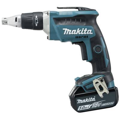 Makita 18V Lithium-Ion 5.0Ah cordless drill, in teal and black, side view.