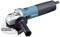 A blue and black angle grinder without a grinding disc. The handle is positioned on the left side.