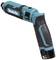 Cordless drill in an angled view, blue-black, with ergonomic handle and torque adjustment; 'Makita' brand visible.