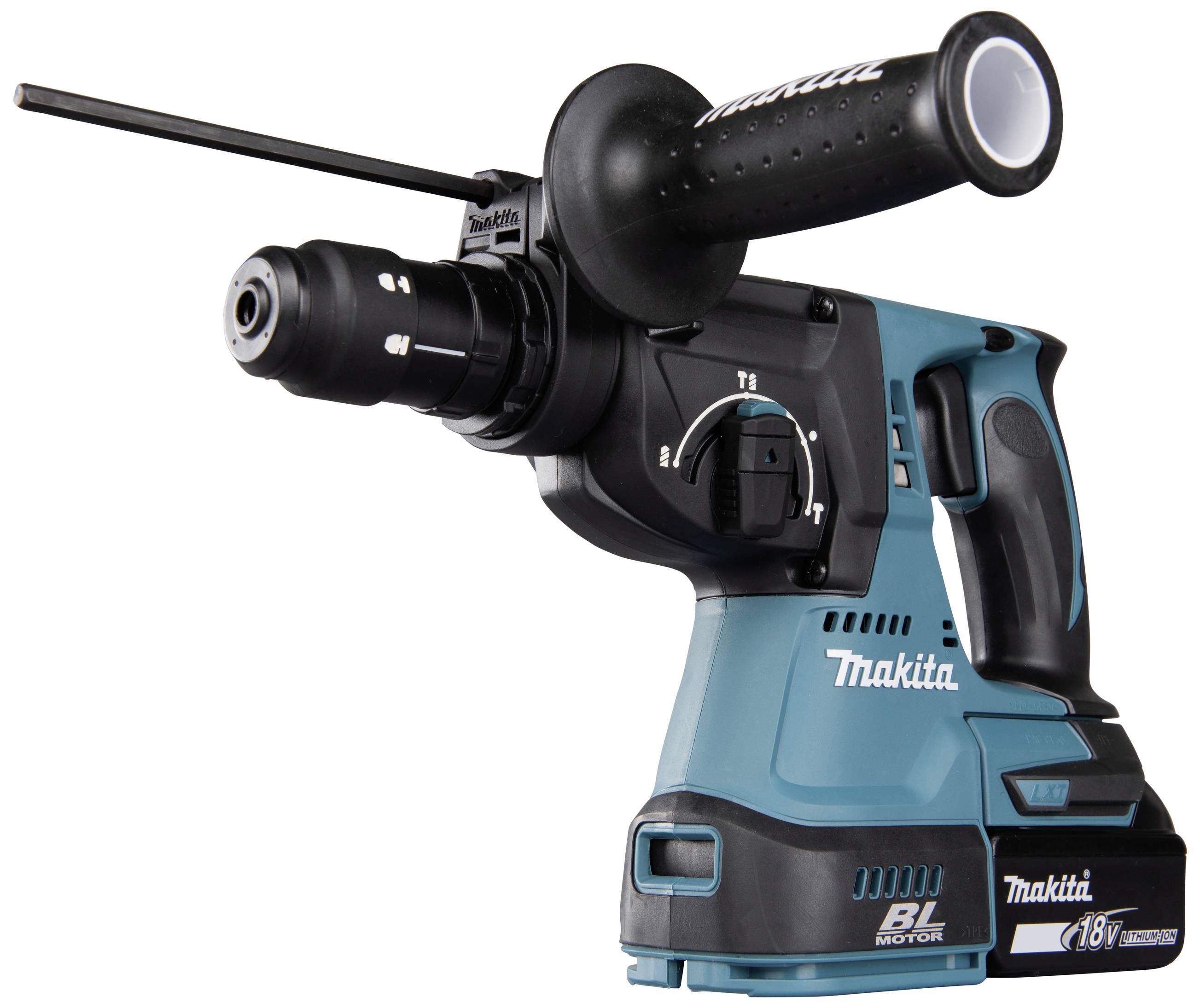 A blue cordless hammer drill with a black handle and 'Makita' logo, perfect for construction or DIY projects.