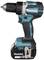 A cordless drill driver with a blue-black casing and silver drill head, brand visible on the side.