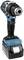 A blue and black cordless drill standing upright. It displays the brand logo and features a robust, ergonomic design.