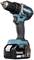 Cordless drill driver in blue with 18-volt battery and brushless motor by Makita.