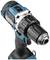 Cordless drill in close-up, with blue and black grip, torque setting dial visible showing numbers 1 to 3.