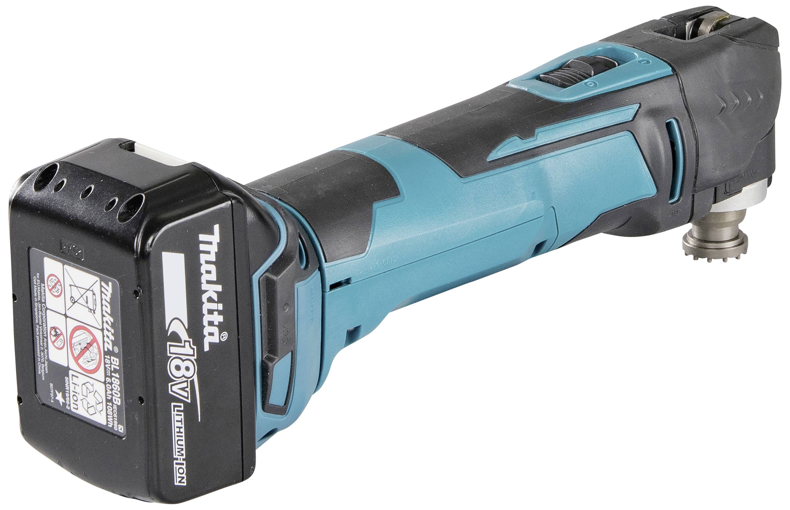 Cordless Multi-Function Tool in Black and Blue, with an 18V Lithium-Ion Battery. Suitable for Grinding and Cutting Tasks.