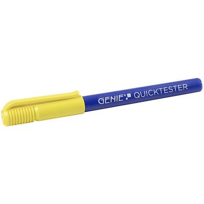 A blue pen with a yellow cap, on which is written 'GENIE QUICKTESTER'.