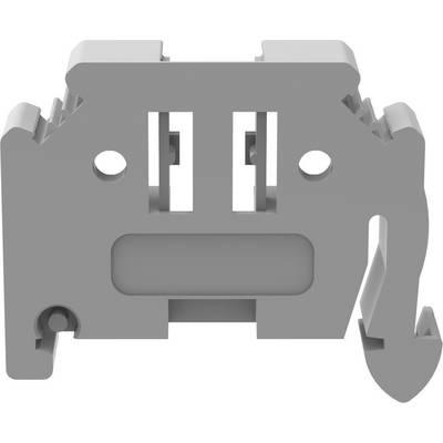 A grey, rectangular electrical connector with two slots and a hook on the right-hand side.
