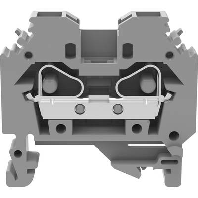 A grey electrical terminal block with two screw connections and a plastic housing.
