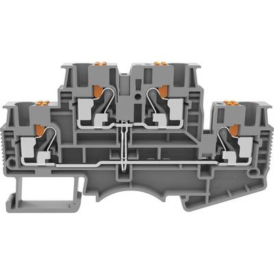 Grey component with orange levers and internal electrical wiring, showing a cross-section of an electrical terminal.
