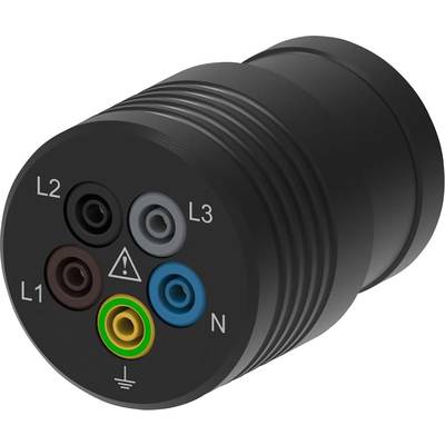 Black electrical connector with colour markings L1, L2, L3, N and earthing symbol, for power connection.