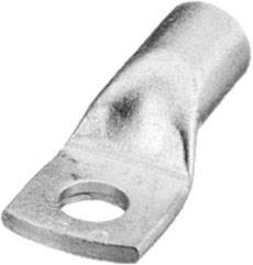 A silver cable lug with a round hole at the flat end, used for connecting cables to other electrical components.