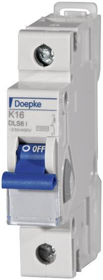 A single-pole, blue Doepke circuit breaker, model DLS 6i, K16, for 230/400V, shown in a side profile.