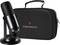 Black microphone on a stand next to a black carry bag with the inscription 'THRONMAX'.