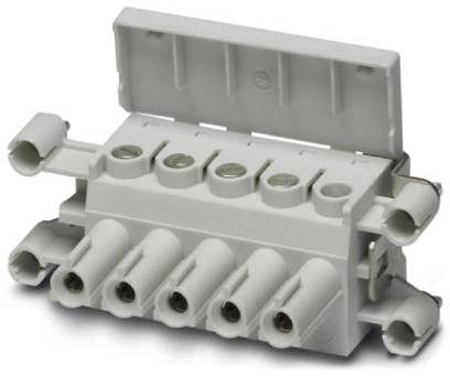 A white electrical connector with six terminals, suitable for connecting multiple cables in an electrical circuit.