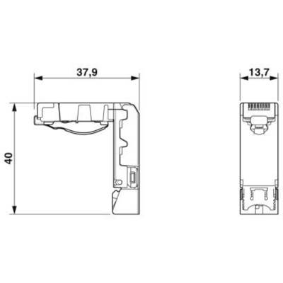Technical drawing of an electrical connecting element with dimensions: width 37.9 mm, height 40 mm, depth 13.7 mm.