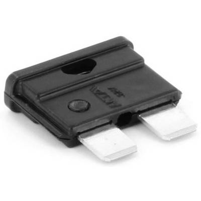 A black flat fuse, typical of electronic devices, with two metal pins and a small opening in the centre.