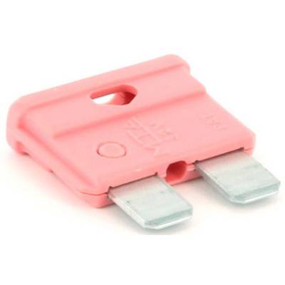 Red automotive fuse with two flat contacts, used to protect electrical circuits in vehicles.