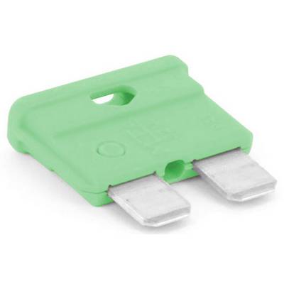 Green flat blade fuse with two metal contacts, commonly used in vehicles for over-current protection.