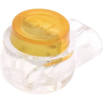 A transparent plastic stopper with an orange, flat lid, which may serve as a closure or seal.