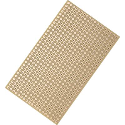 A rectangular perforated circuit board with many uniform round holes on a light brown surface.