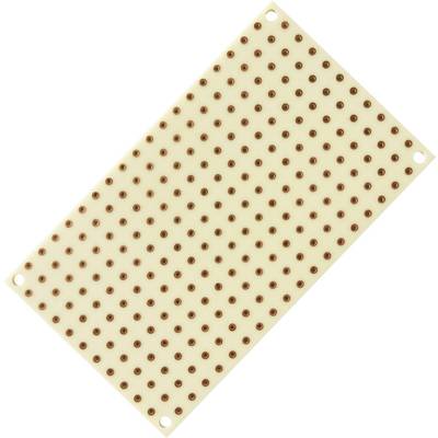 Rectangular perforated circuit board with numerous small, regularly spaced holes for electronic components and wiring.