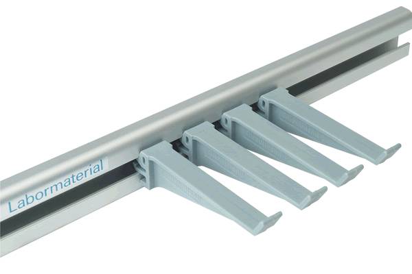 A metal carrier with four light blue clips, labelled 'Laboratory Equipment'.