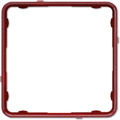 The image depicts a red picture frame with a square shape, positioned on a white background.