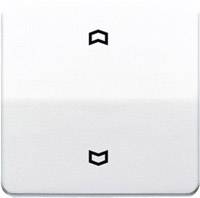 White light switch plate with two black triangular arrow symbols, one pointing upwards and one pointing downwards, in the centre.