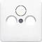 White antenna box for TV, radio and satellite connection on a wall. Two circular socket outlets and a screw connection.