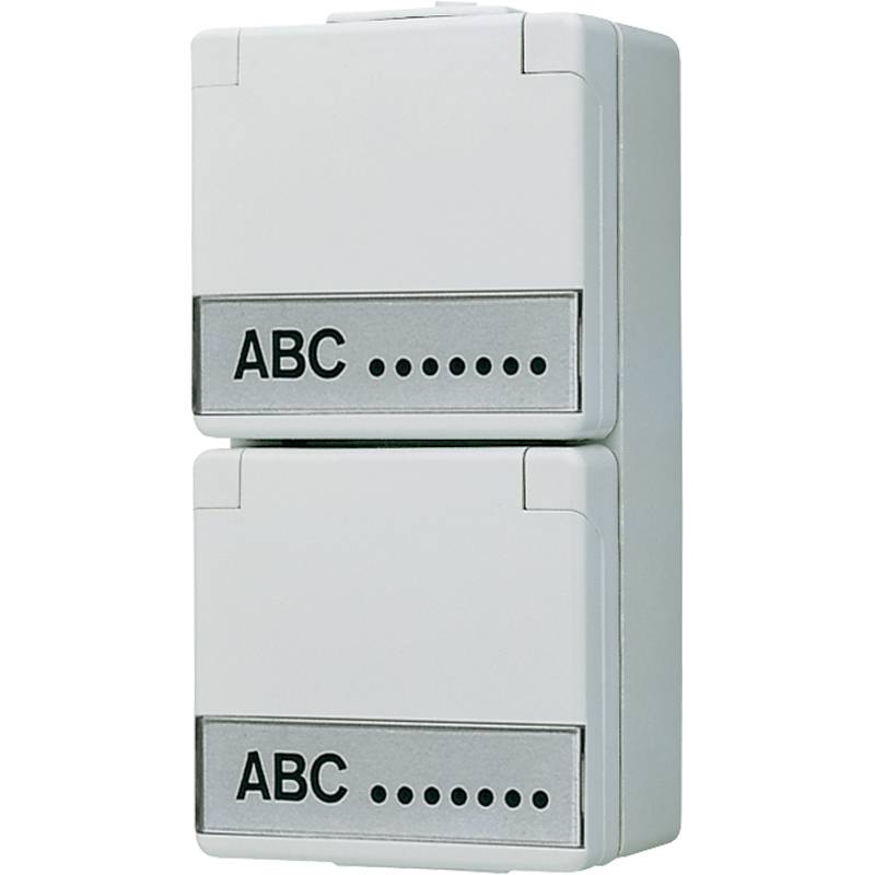 Two white switches with a label 'ABC' and dots underneath. The switches have identical design and are arranged vertically.