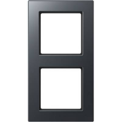 Black double frame for sockets or switches, rectangular cutouts, suitable for vertical arrangement.