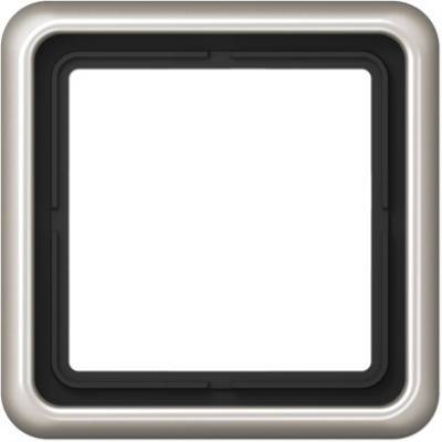 A square, metallic-shiny frame, suitable for a light switch or socket cover, with a black inner frame.