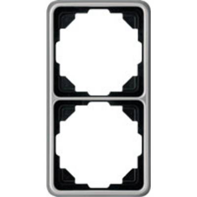 Double frame for sockets or switches, rectangular with rounded corners, in silver colour.