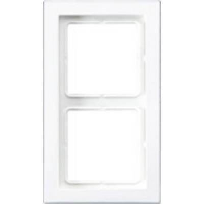 Double white light switch frame without switch modules, vertically arranged.