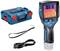 Bosch thermal imaging camera displays temperature distribution on screen, with carrying case, hand strap and USB cable. Ideal for technical inspections.