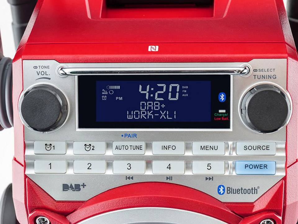 Caliber WORKXL1 Workplace radio DAB+, FM AUX, Bluetooth Battery charger, waterproof, shockproof, dustproof Black, Red-7