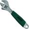 Adjustable spanner with green handle.