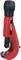 Red pipe cutting tool with black handle, used for cutting pipes in plumbing or installation processes.