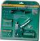 Packaging for a hand stapler set with staplers and staples. Contains hand stapler, staple remover, various staples. Brand logo in the top right corner.