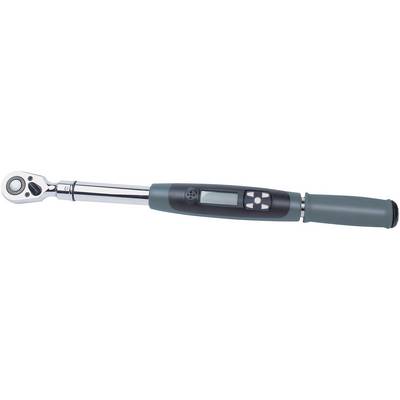 Digital torque wrench with LCD screen and ergonomic handle for precise measurements.