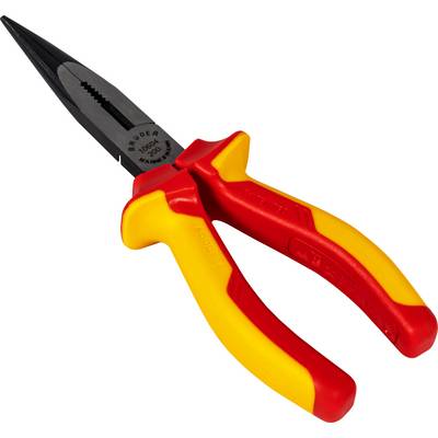 Insulated tool with red and yellow handles, suitable for work on electrical cables.