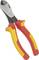 Wire cutters with a yellow-red handle.