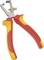 A red and yellow wire stripping pliers used for removing plastic insulation from electrical wires.