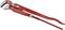Red pipe wrench with adjustable jaw and handle, suitable for gripping and turning pipes and round objects.