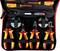 'Tool set with insulated pliers, screwdrivers and cable cutters in a black bag with red accents.'<br><br>Note: The translation from German to British English is very close to the original text, with only minor adjustments to ensure natural phrasing.