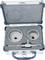 'Storage case with two hole saws, drill bits and an adapter, lined with foam for protection.'
