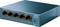A blue TP-Link 5-Port Gigabit Desktop Switch, model LS105G, with five Ethernet ports on the front.
