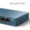 A blue metal network switch with three Ethernet ports, labelled 'Link/Act LS108G'. Text indicates 'High-quality metal'.